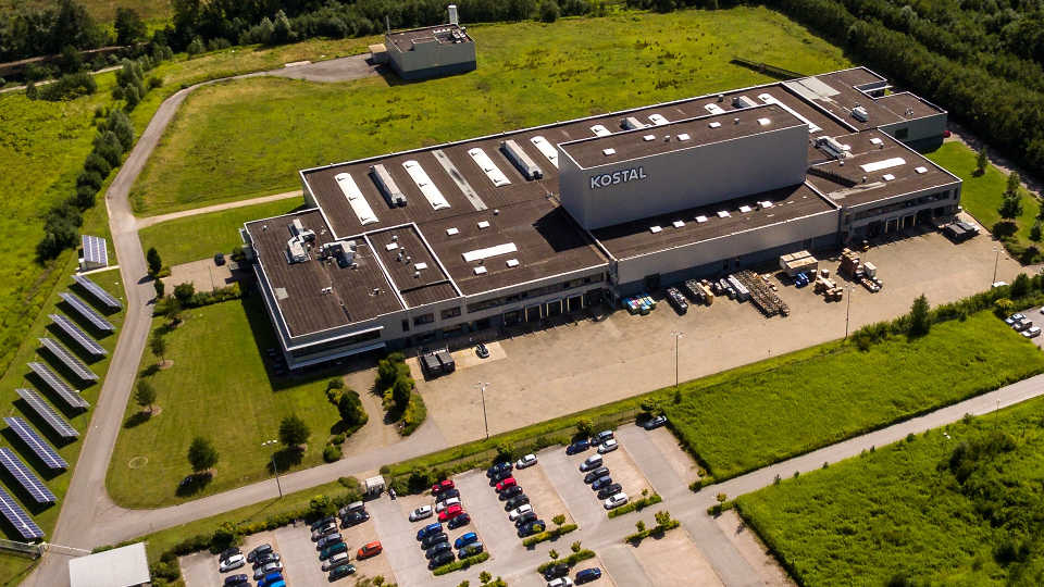 Aerial view of KOSTAL company building in Hagen, Germany